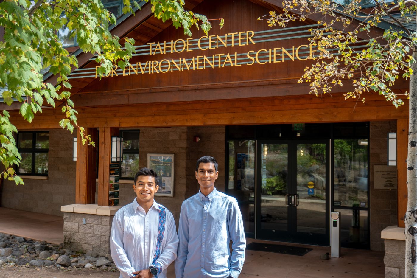 Luis Corona Elizarraras and Tanzil Mahmud in front of the Tahoe Center for Environmental Sciences